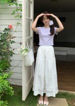 Lacey Flare Long Skirt in White