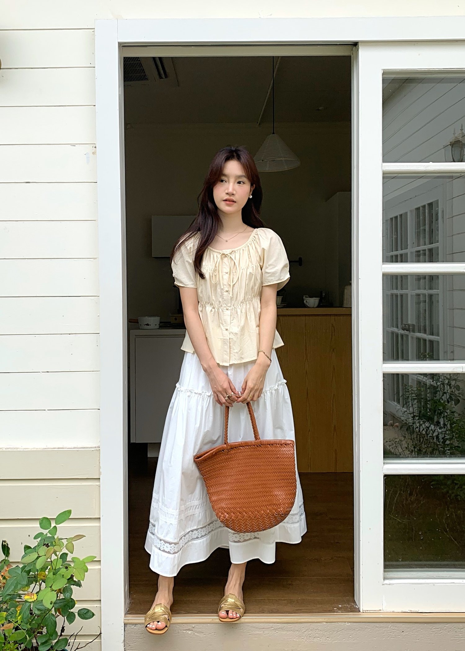 Lacey Flare Long Skirt in White