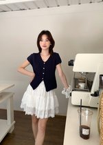 (DEFECT) Lola Hearty Buttoned Knit Top in Navy Blue