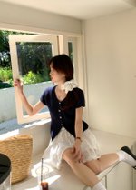 (DEFECT) Lola Hearty Buttoned Knit Top in Navy Blue