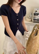 (DEFECT) Lola Hearty Buttoned Knit Top in Navy Blue