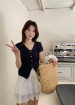 (DEFECT) Lola Hearty Buttoned Knit Top in Navy Blue