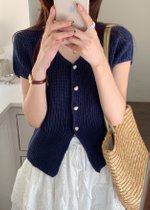 (DEFECT) Lola Hearty Buttoned Knit Top in Navy Blue