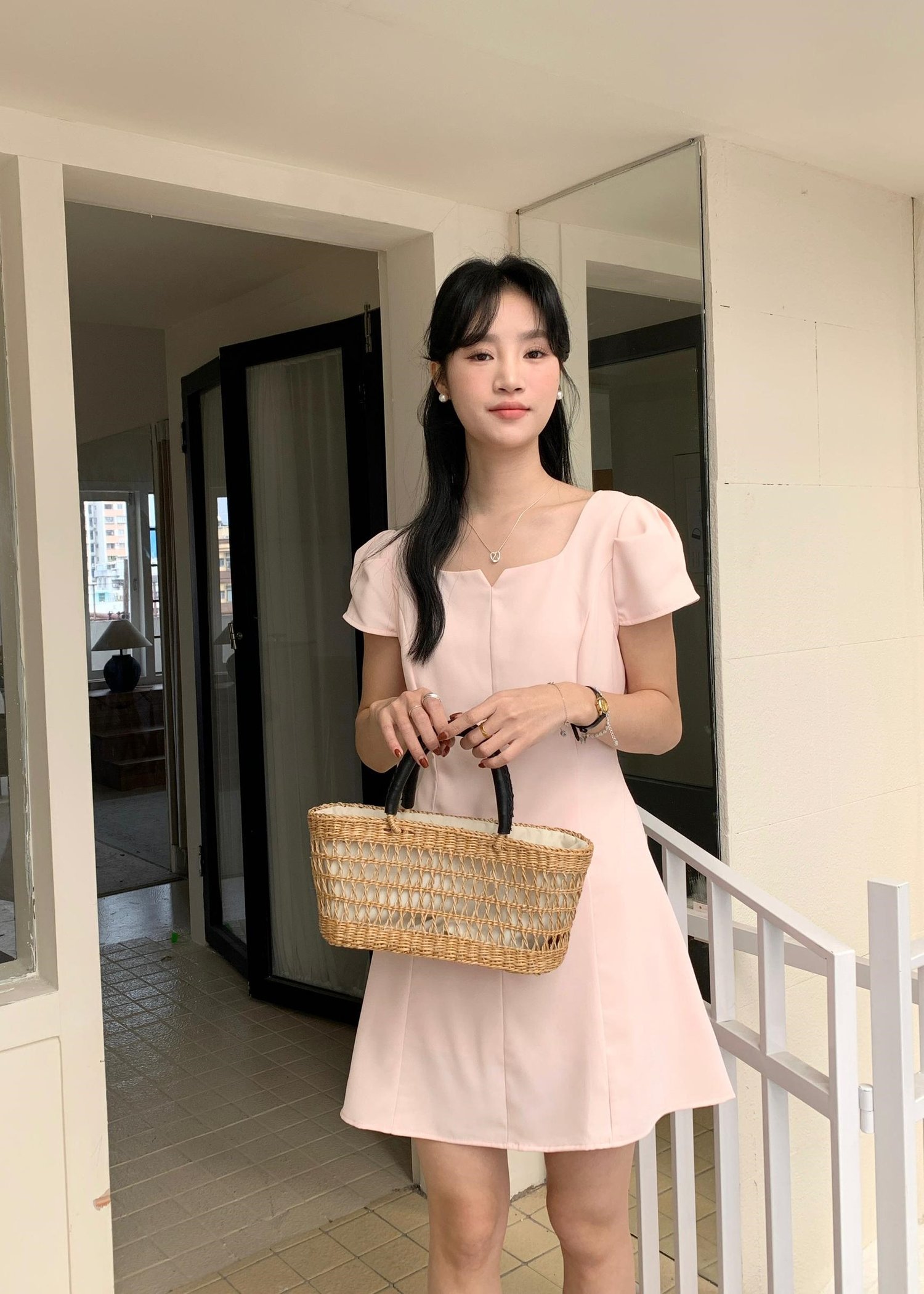 (DEFECT) L&rsquo; Amour French Garden Mini Dress in Pink