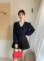 (DEFECT) Gracie Puffy Long Sleeve Blouse in Navy Blue