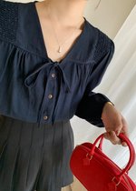 (DEFECT) Gracie Puffy Long Sleeve Blouse in Navy Blue