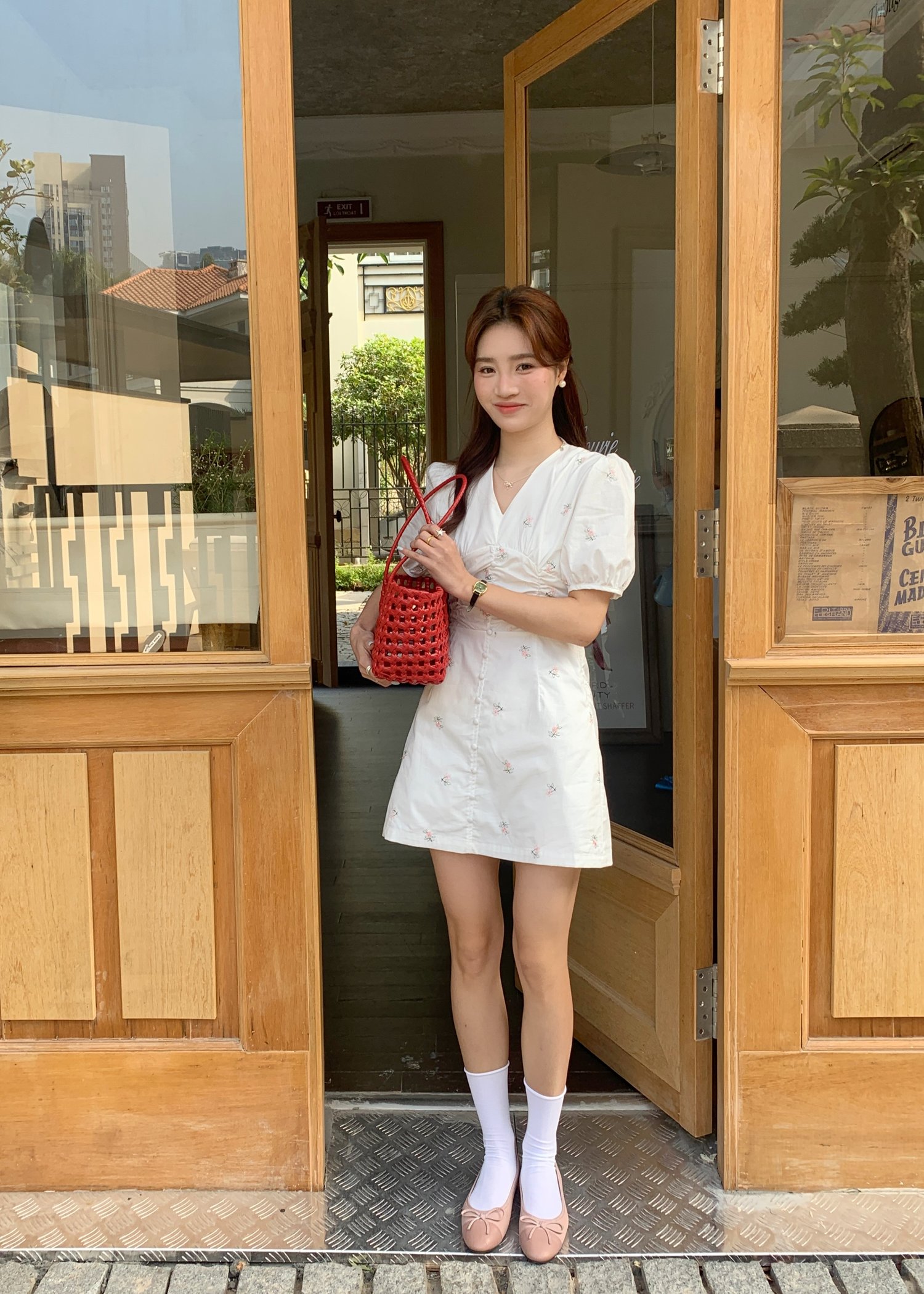 Clara Embroidery Floral Dress in White