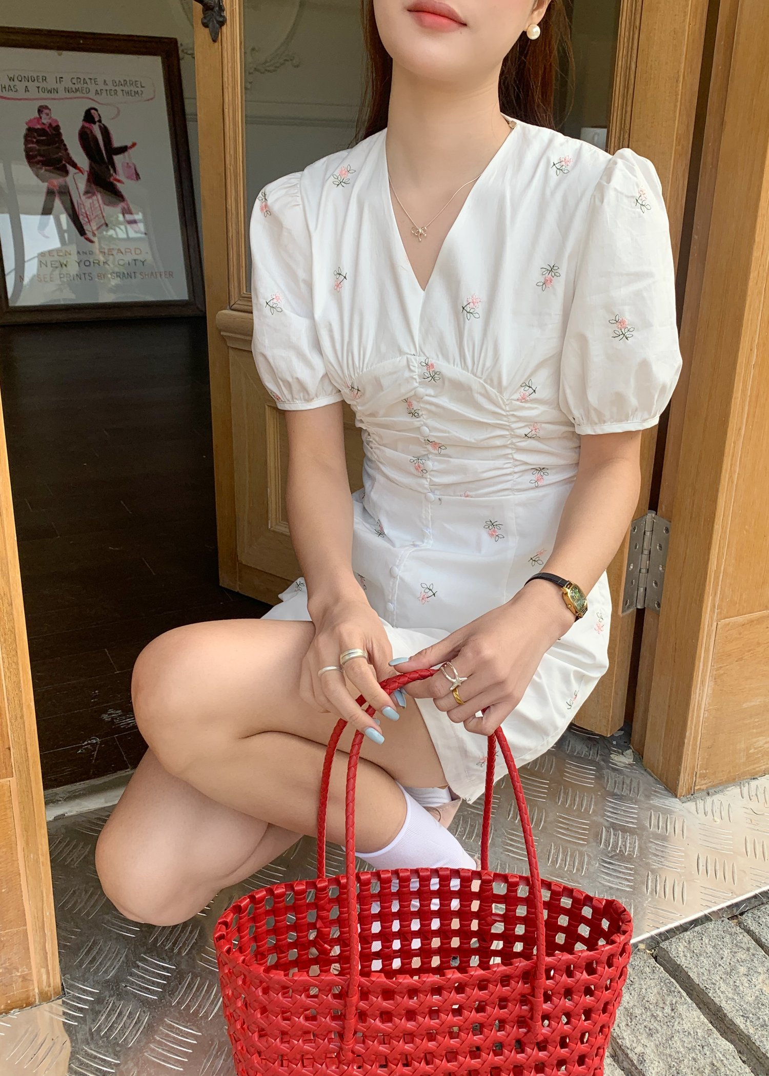 Clara Embroidery Floral Dress in White