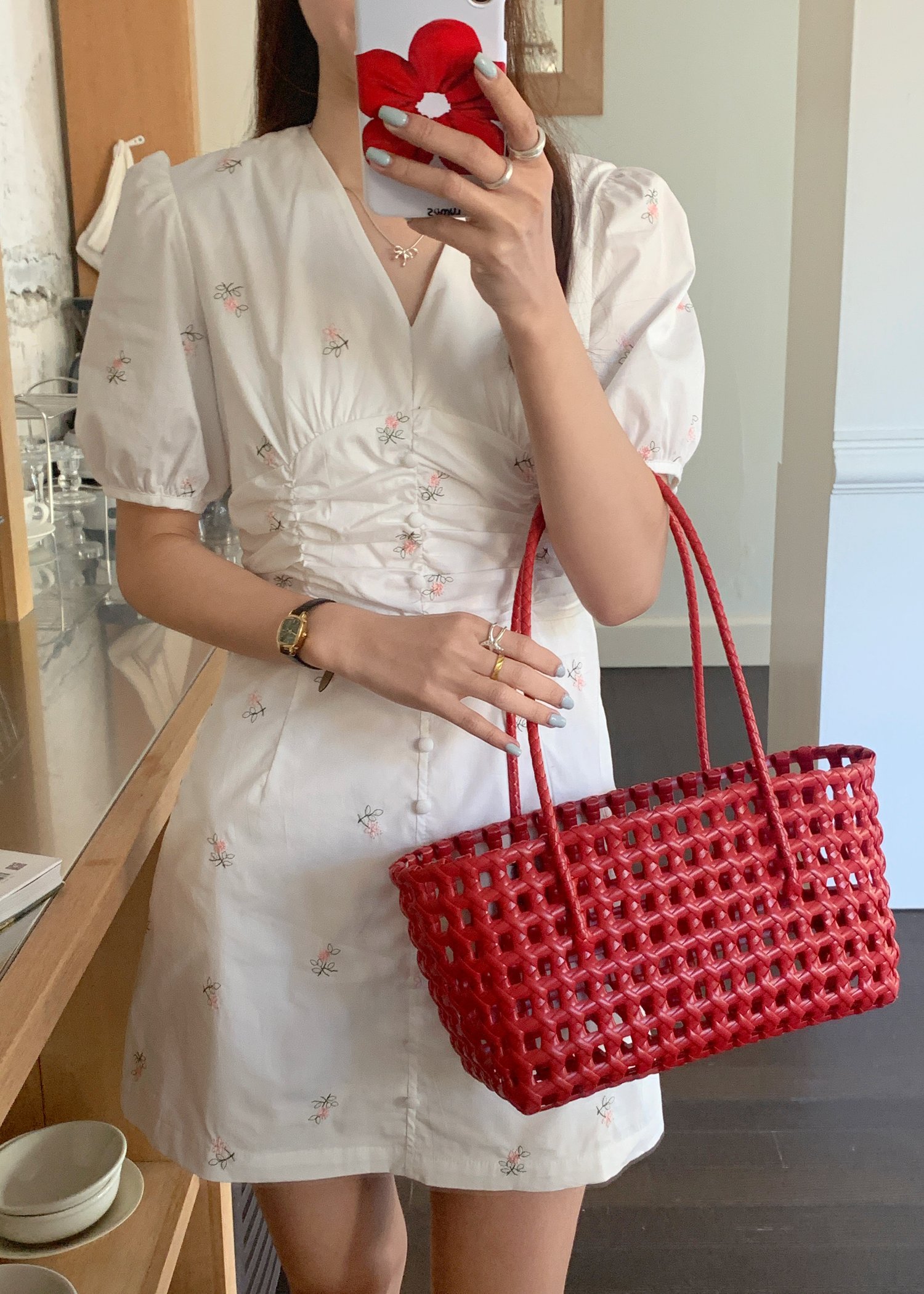 Clara Embroidery Floral Dress in White