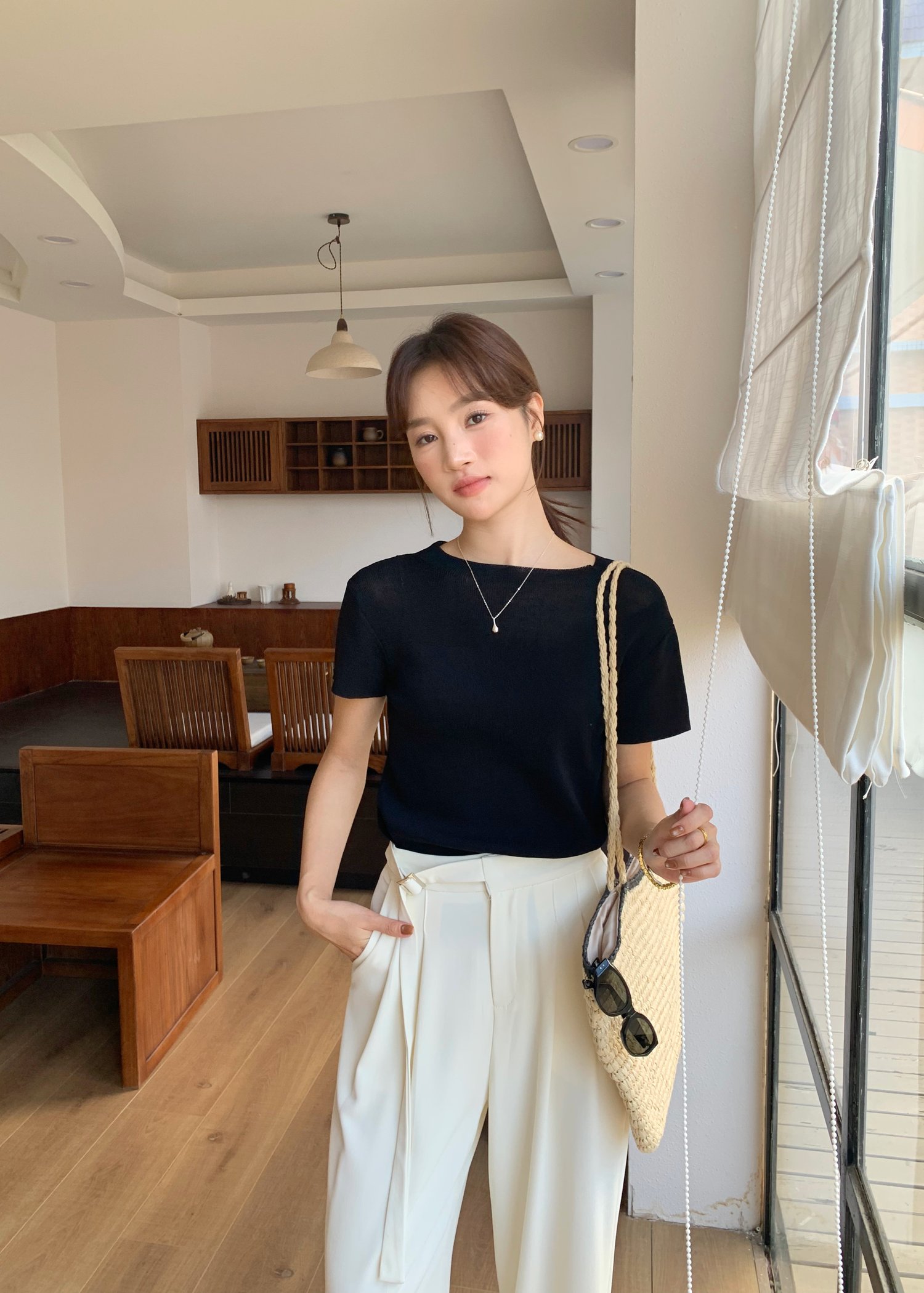 Classic Wide Leg Trousers in Apricot