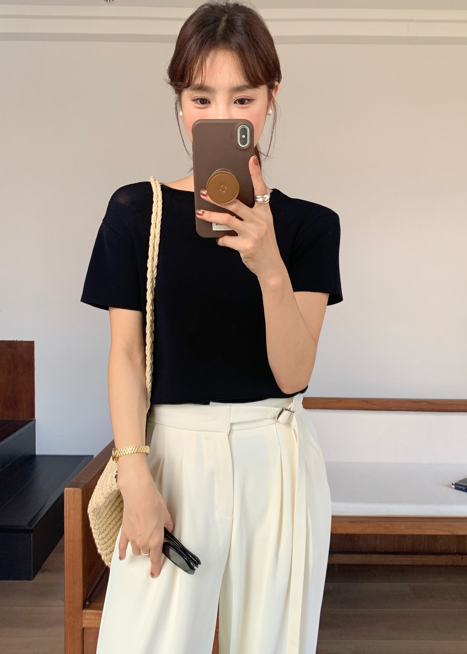 Classic Wide Leg Trousers in Apricot