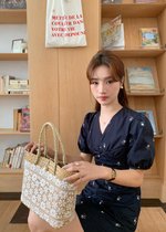 Clara Embroidery Floral Dress in Dark Navy Blue