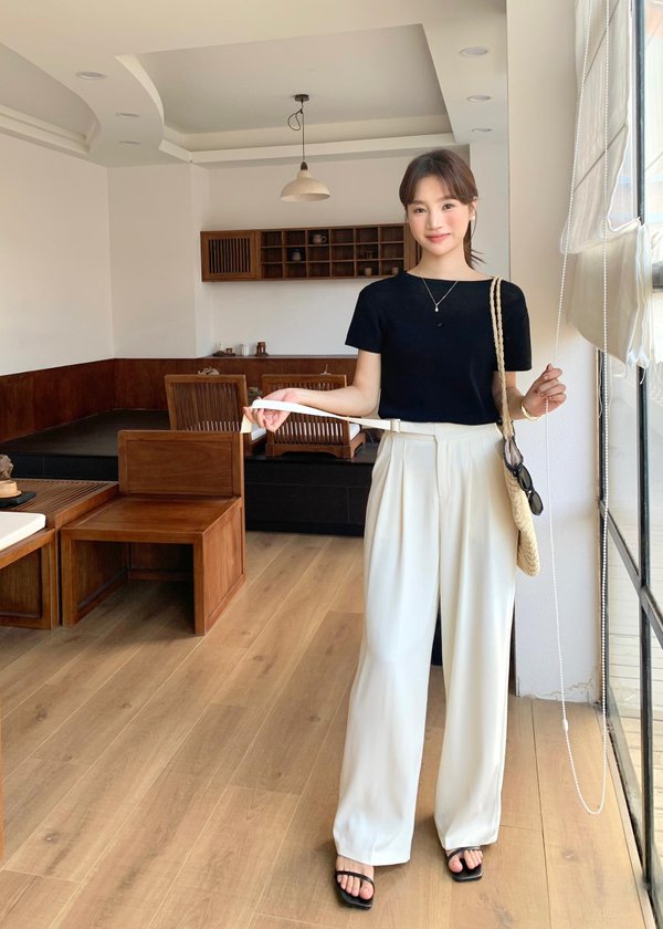 Classic Wide Leg Trousers in Apricot