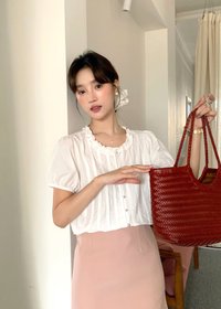 Anne Pearl Buttoned Blouse in White