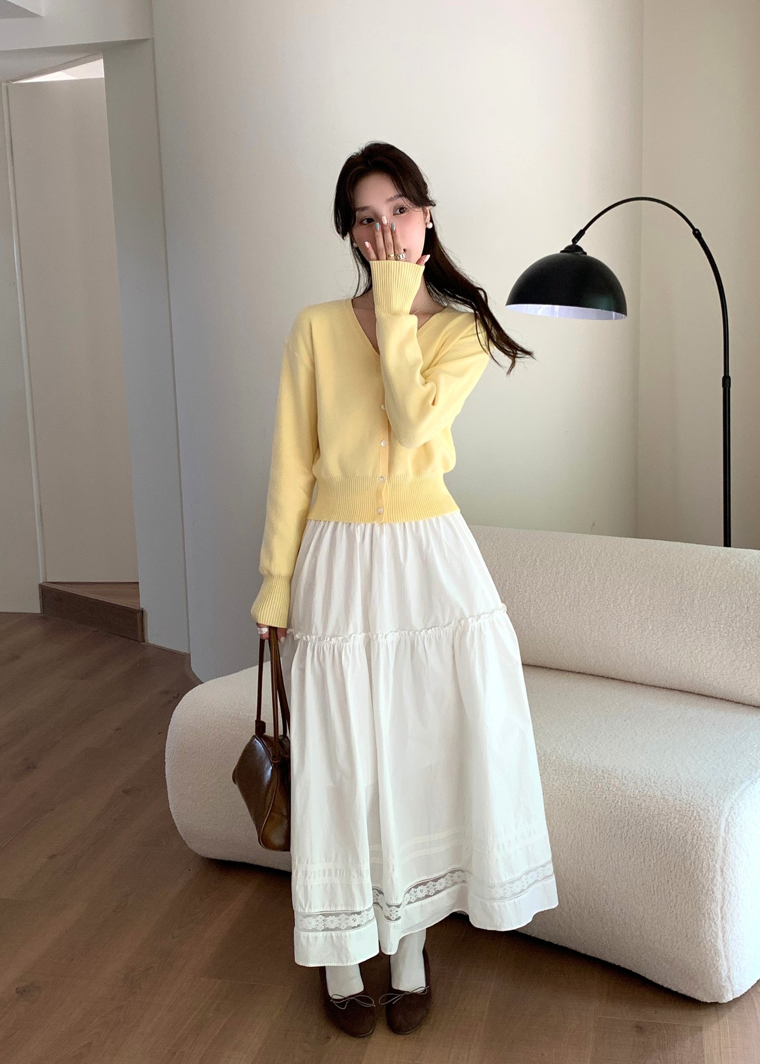 Lacey Flare Long Skirt in White