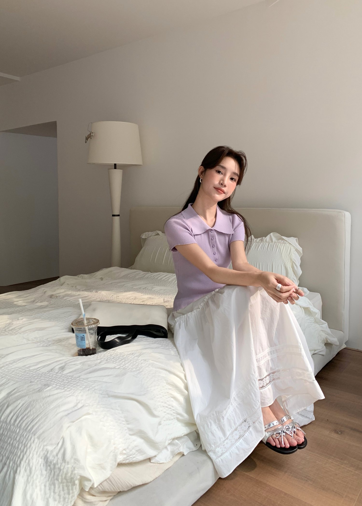Lacey Flare Long Skirt in White