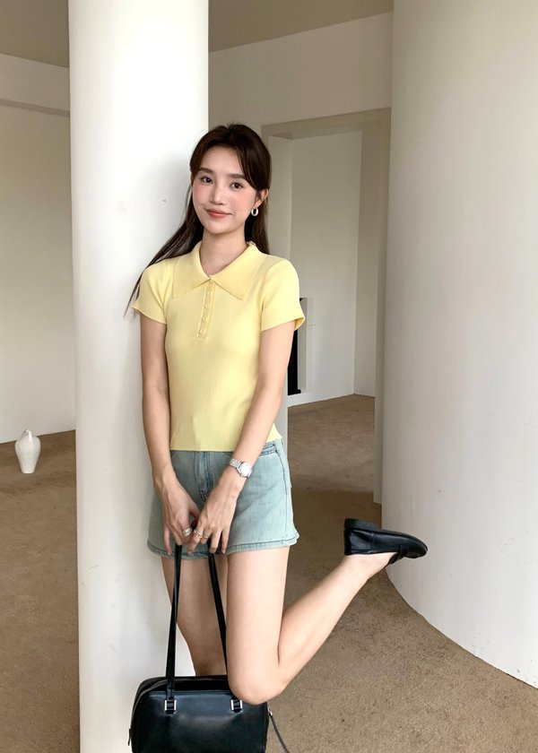 Daily Collar Basic Knit Top in Baby Yellow