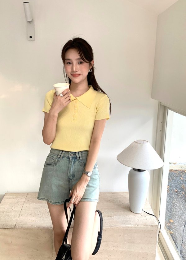 Daily Collar Basic Knit Top in Baby Yellow