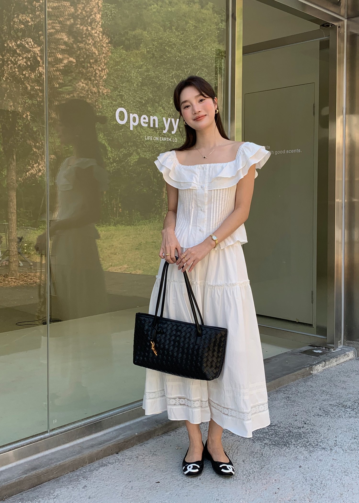 Lana Ruffle Pleated Top in White