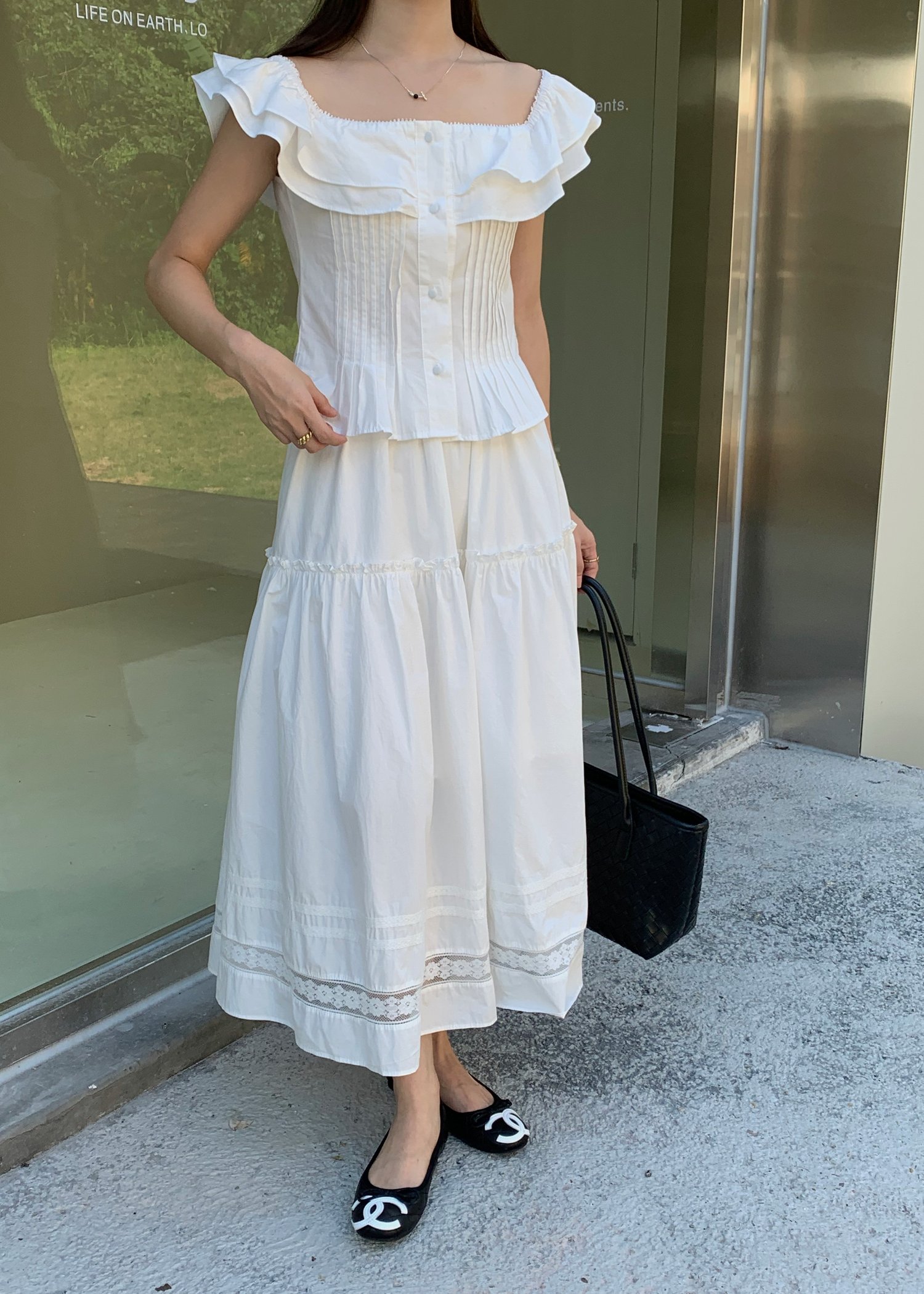 Lana Ruffle Pleated Top in White