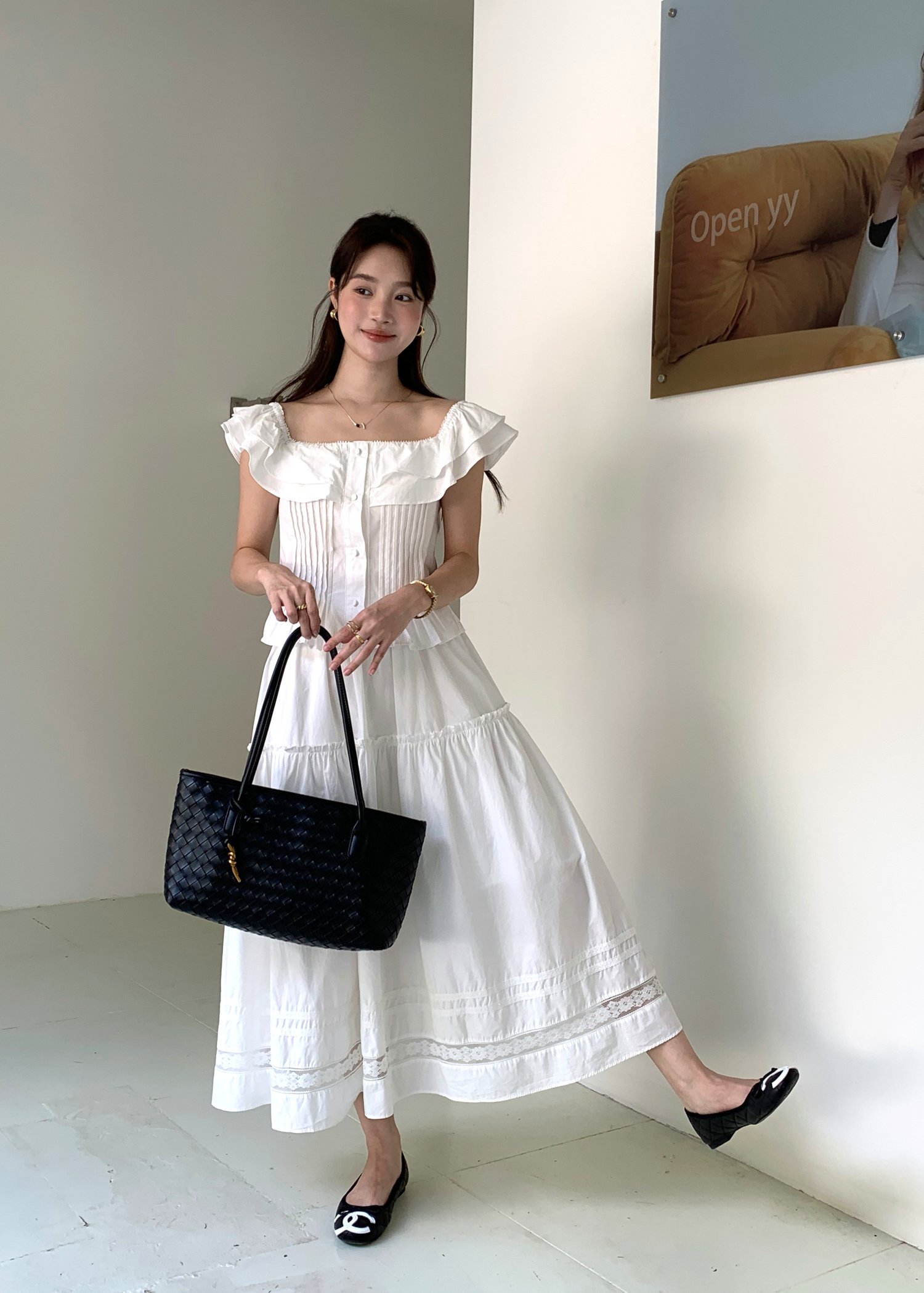 Lana Ruffle Pleated Top in White