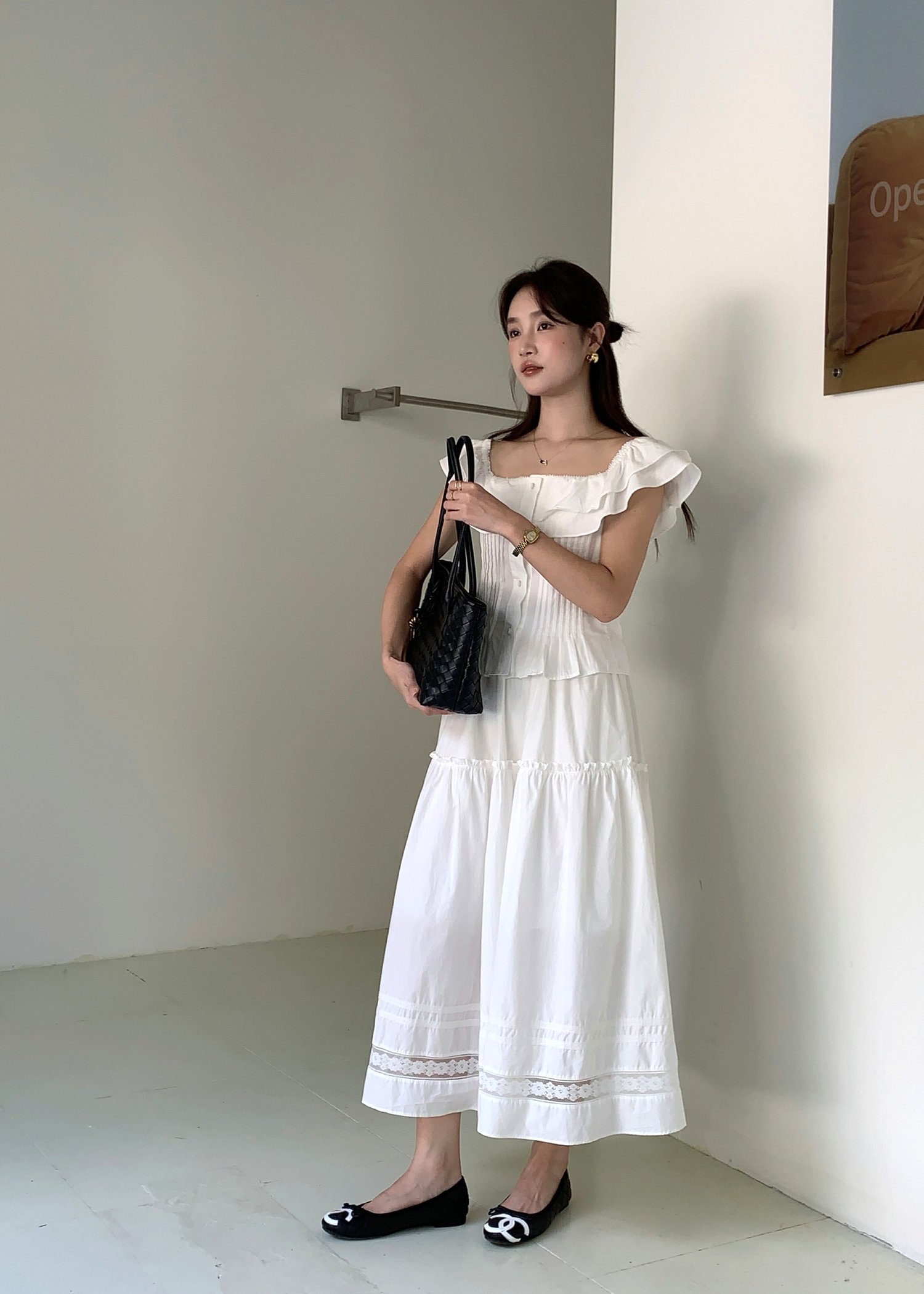 Lana Ruffle Pleated Top in White