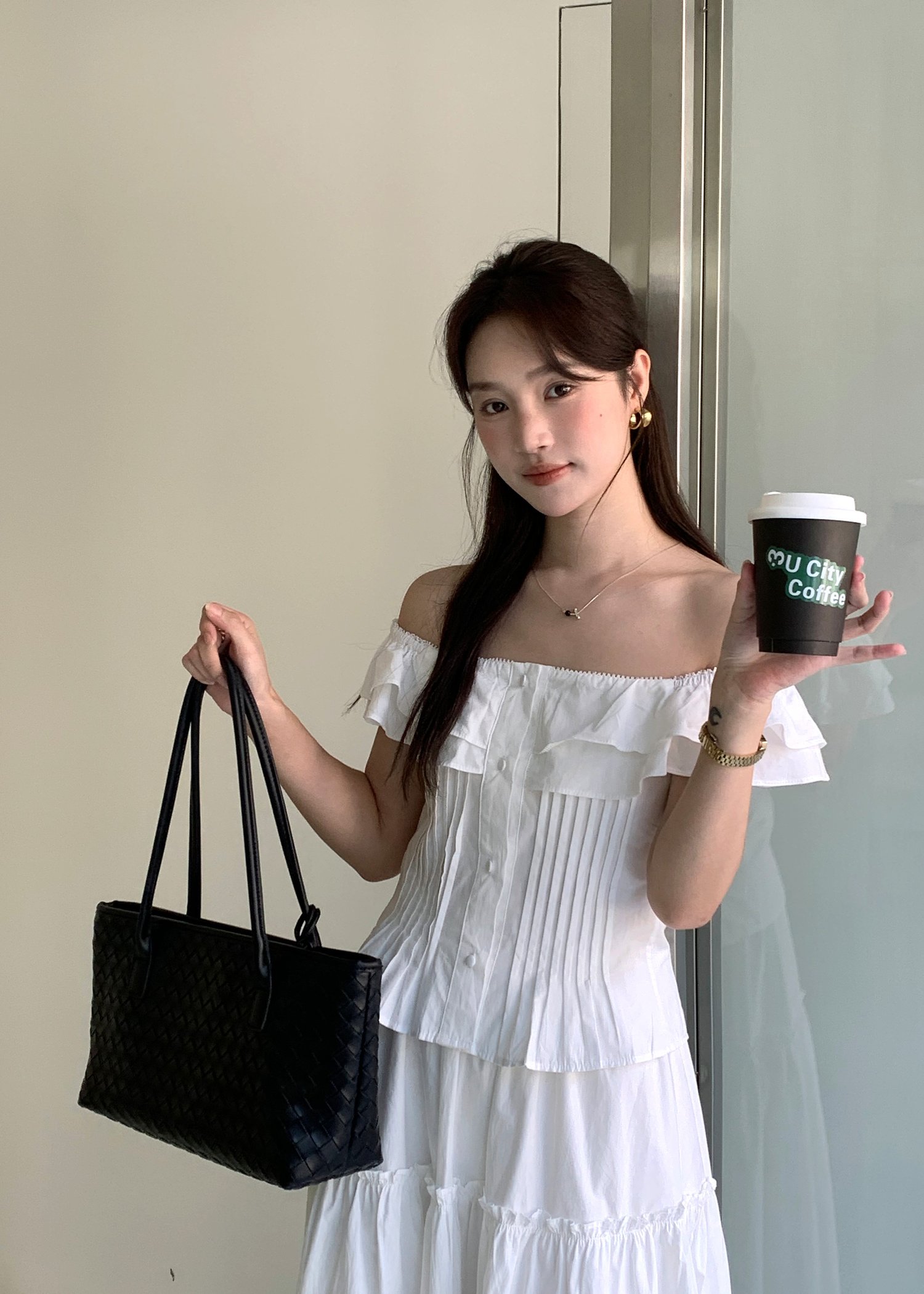 Lana Ruffle Pleated Top in White