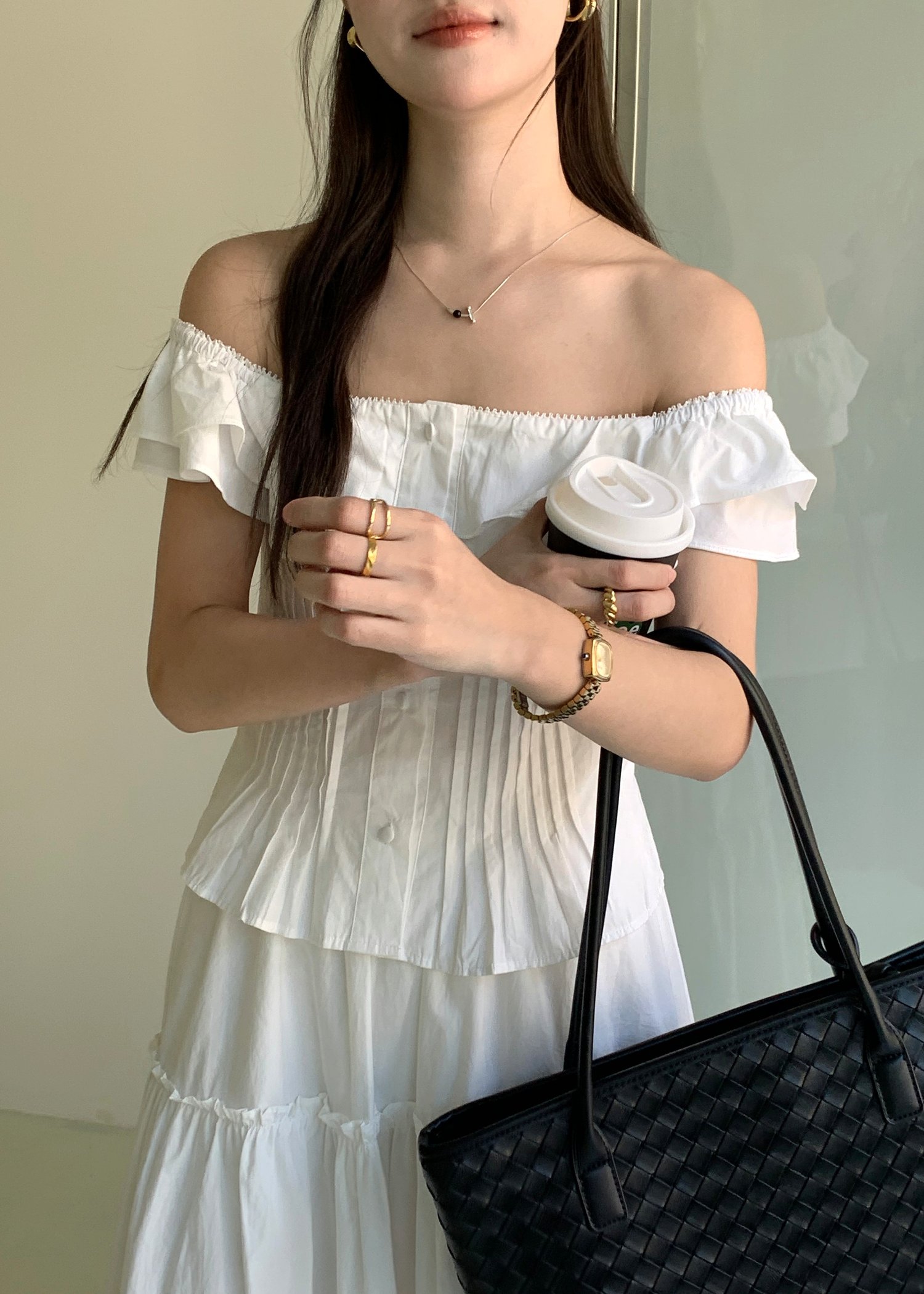 Lana Ruffle Pleated Top in White