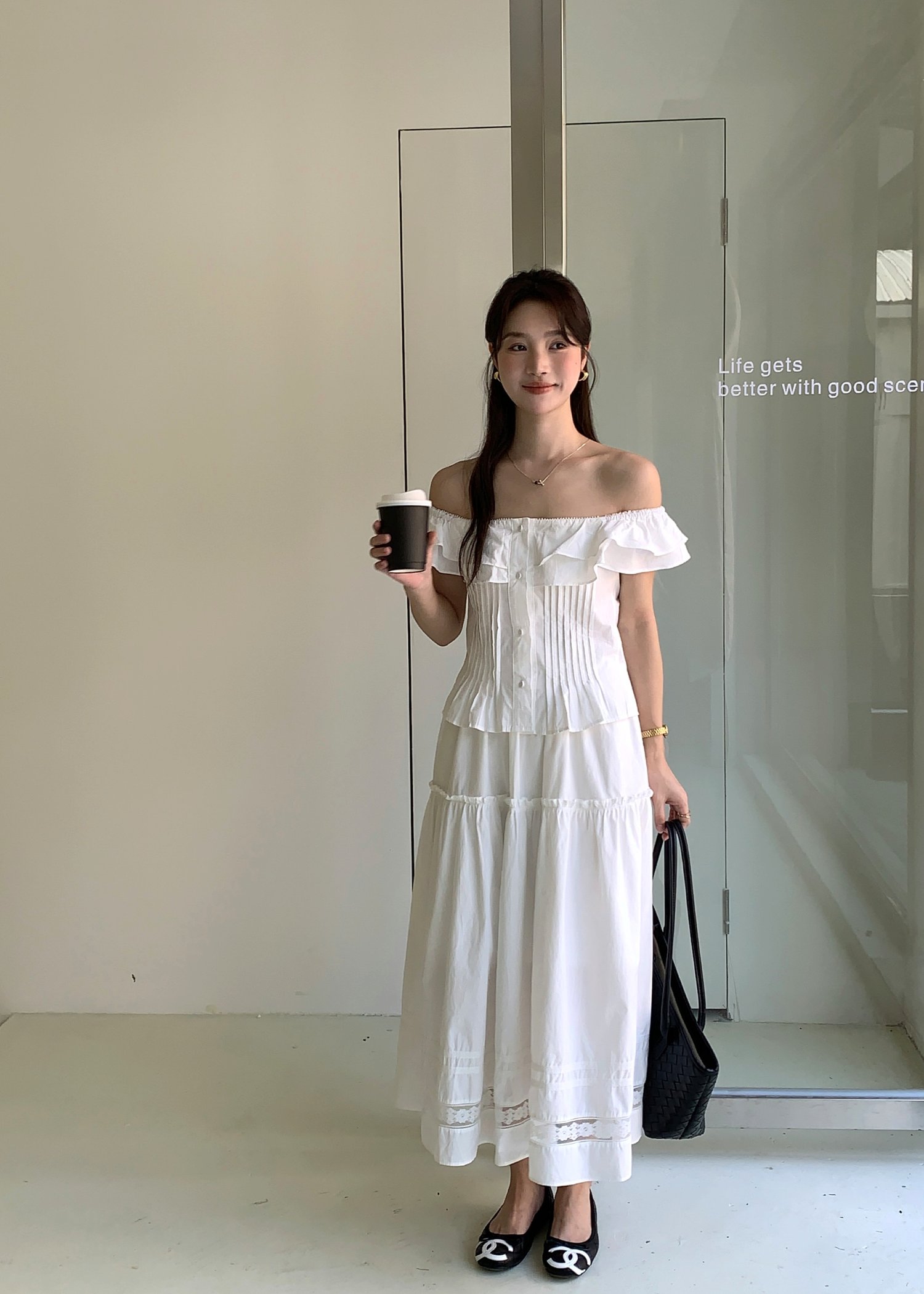 Lana Ruffle Pleated Top in White