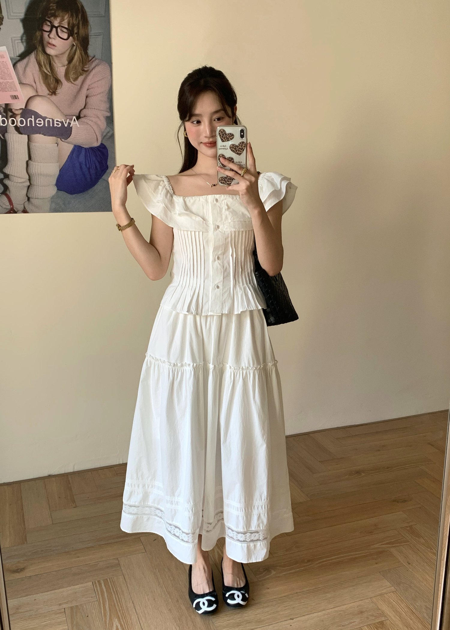 Lana Ruffle Pleated Top in White