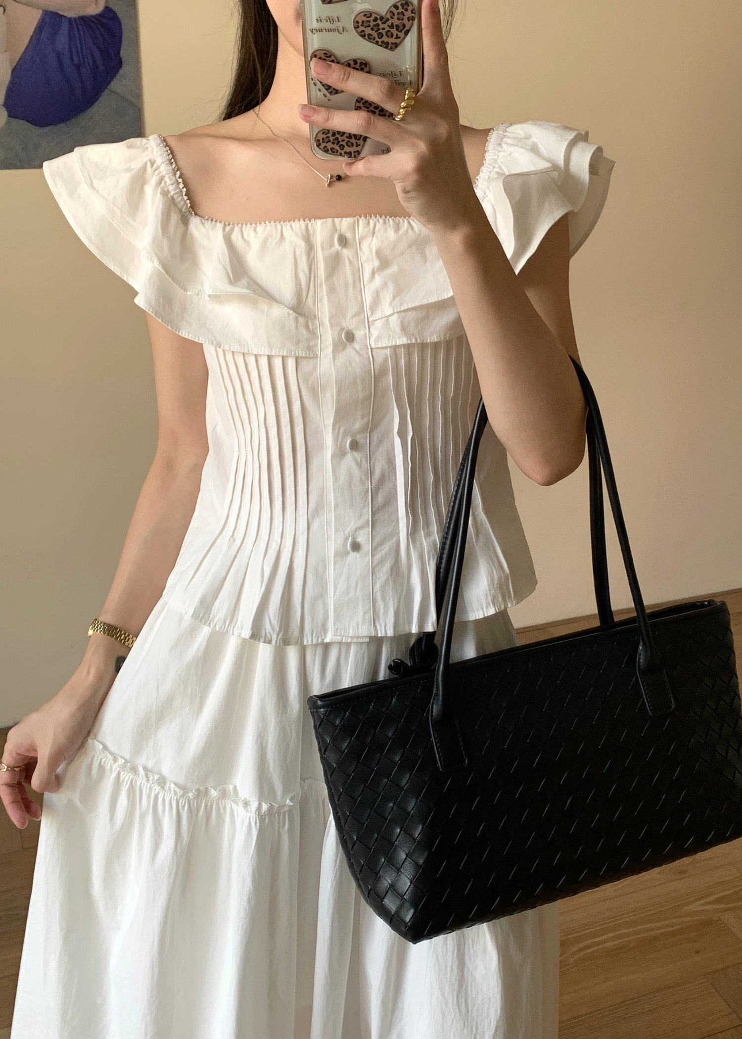 Lana Ruffle Pleated Top in White