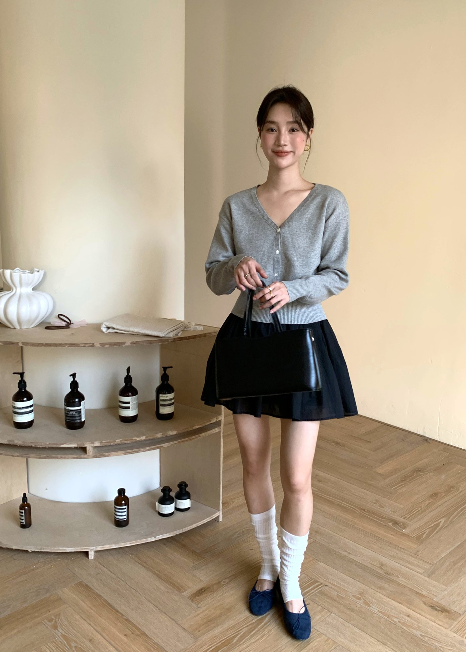 Elena Long Sleeve Knit Top in Grey