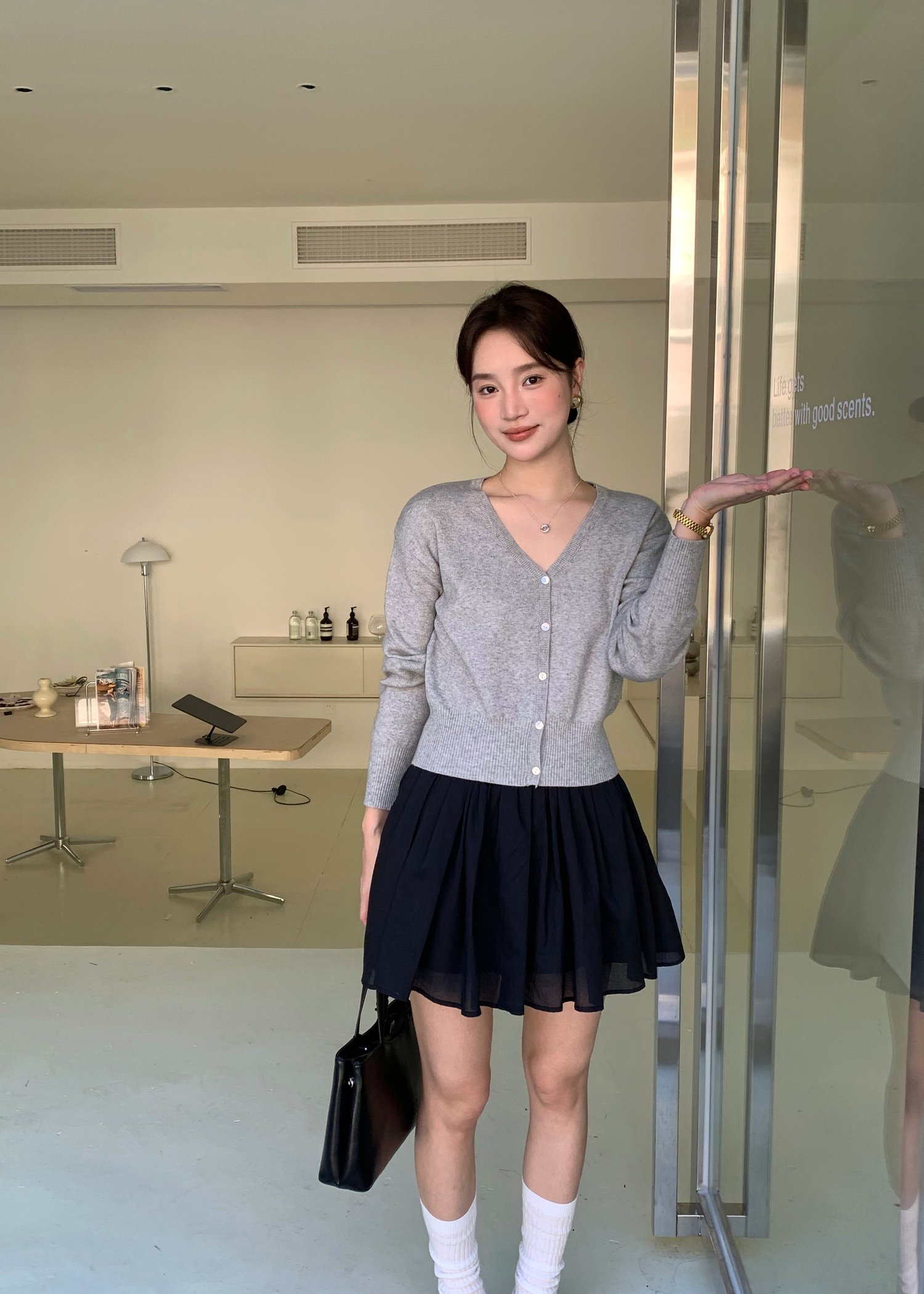 Elena Long Sleeve Knit Top in Grey