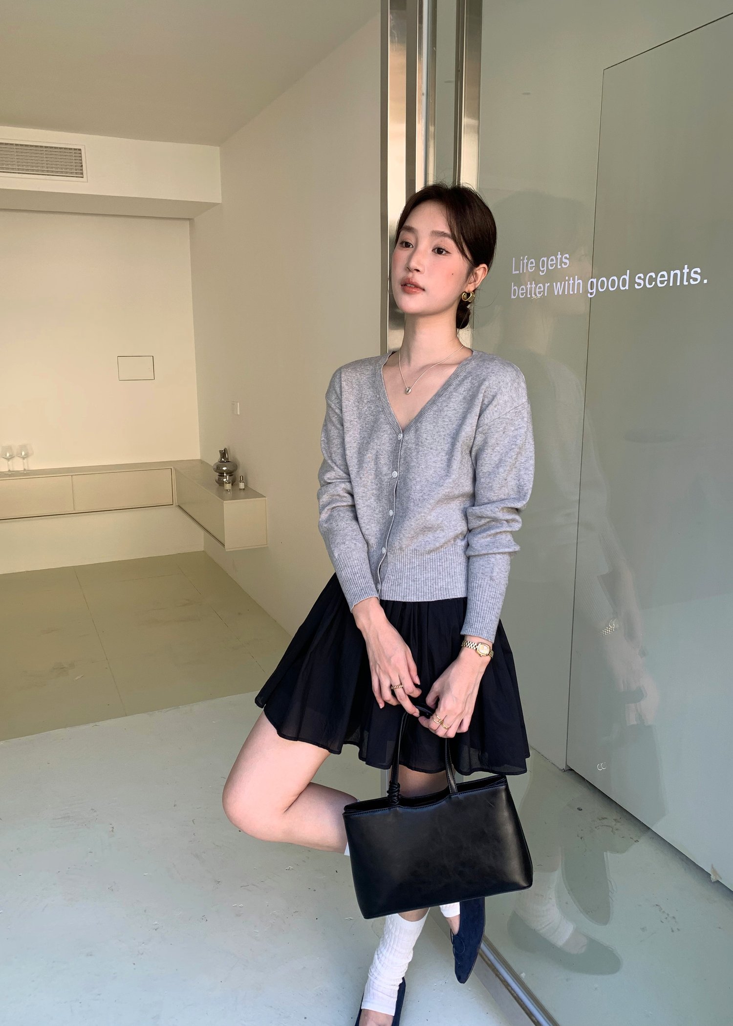 Elena Long Sleeve Knit Top in Grey