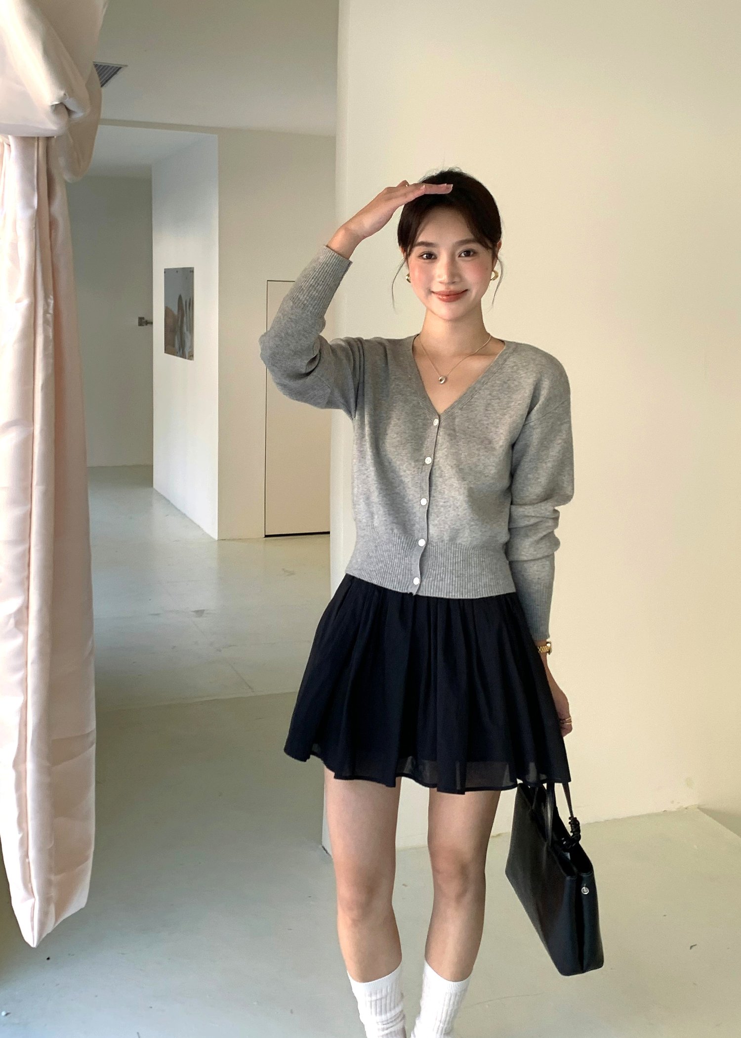 Elena Long Sleeve Knit Top in Grey