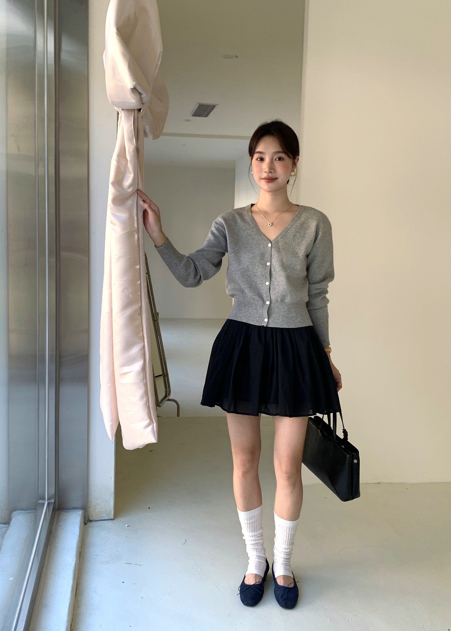 Elena Long Sleeve Knit Top in Grey