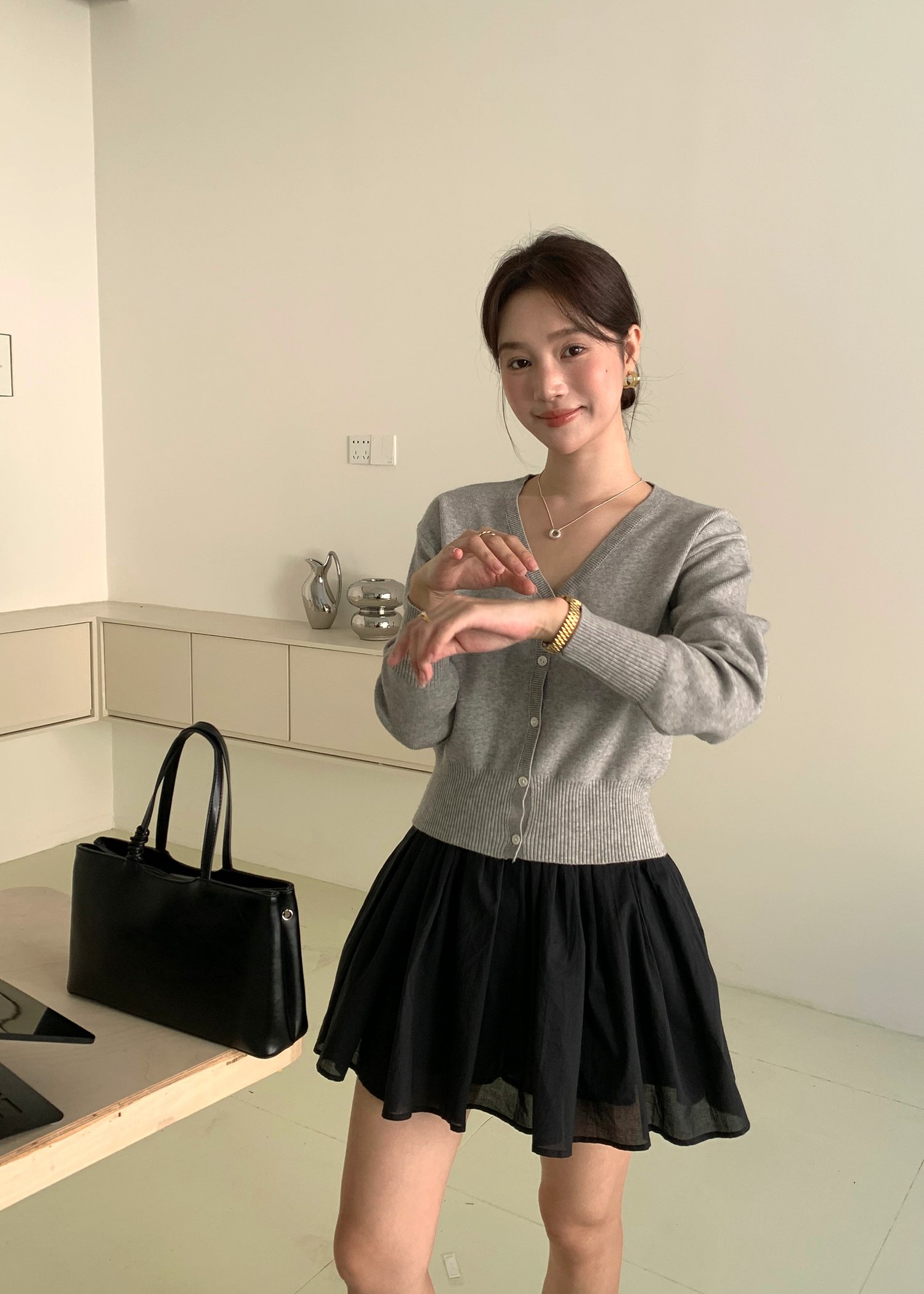 Elena Long Sleeve Knit Top in Grey