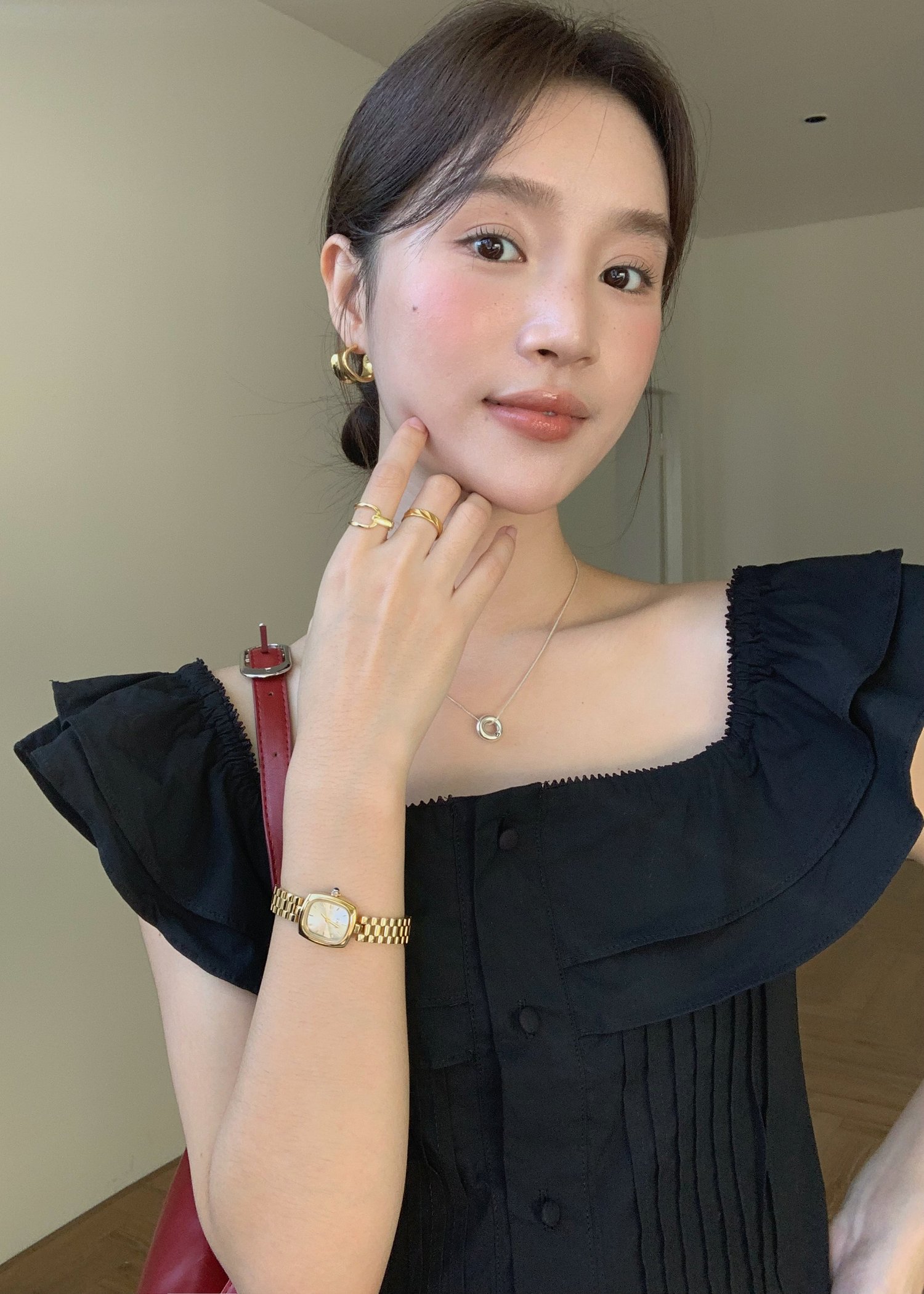 Lana Ruffle Pleated Top in Black