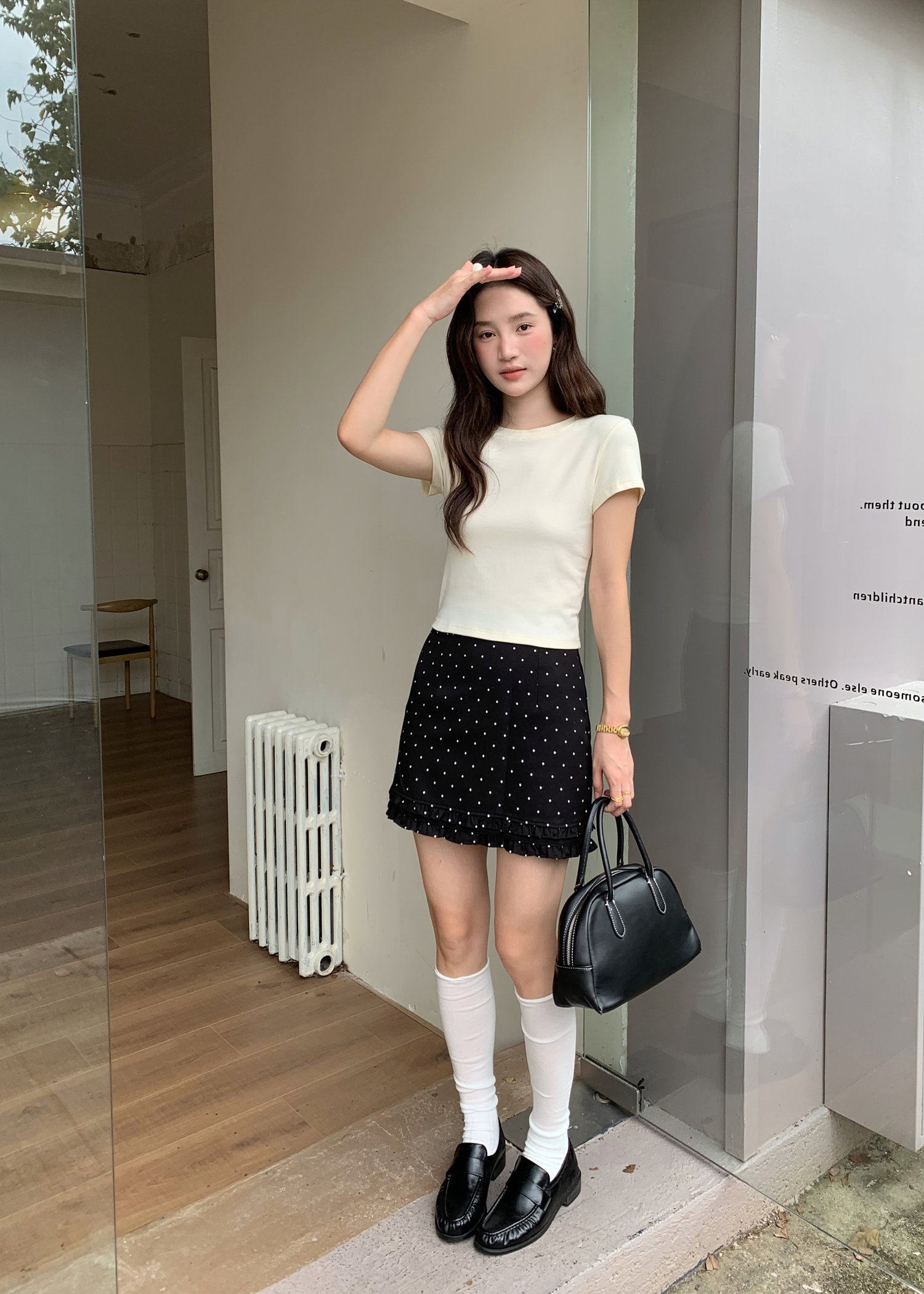 Chloe Polka Dot Ruffle Skort in Black