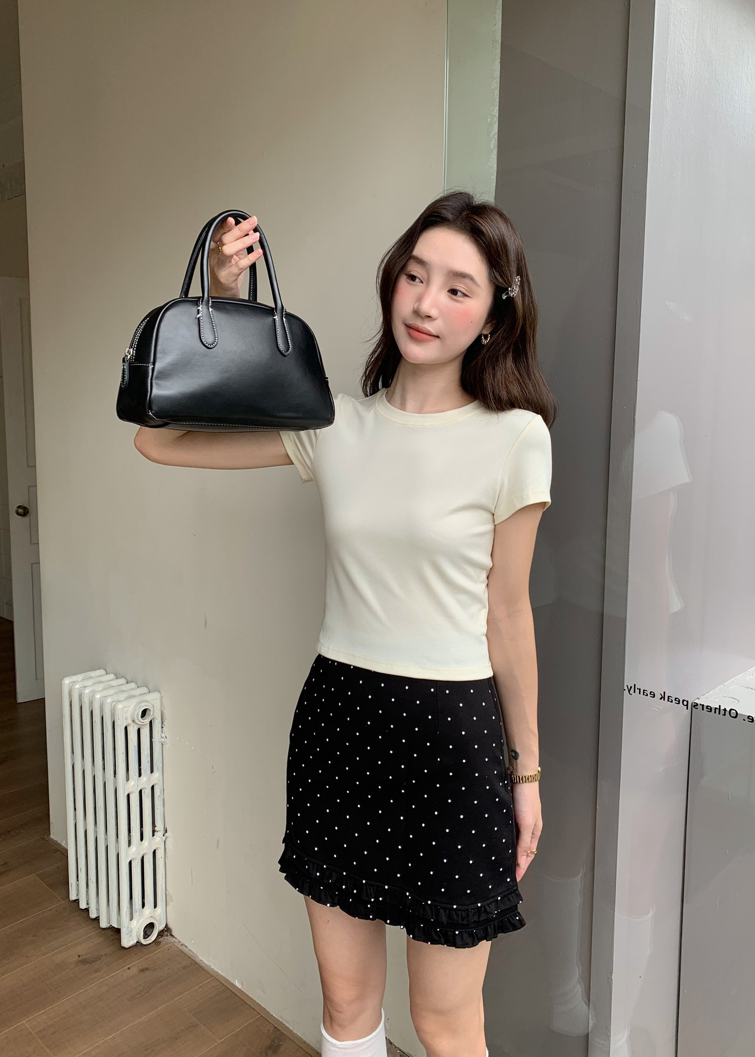 Chloe Polka Dot Ruffle Skort in Black