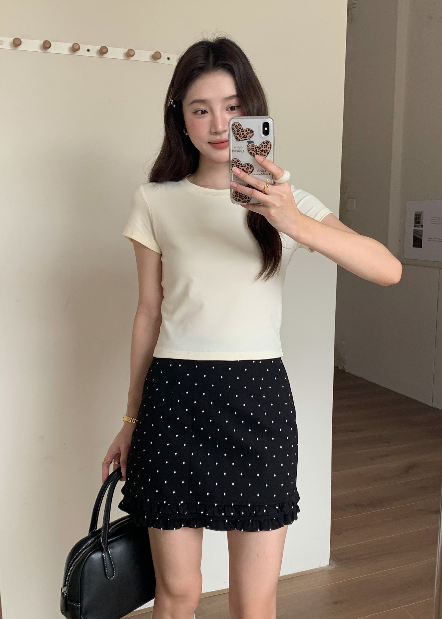 Chloe Polka Dot Ruffle Skort in Black