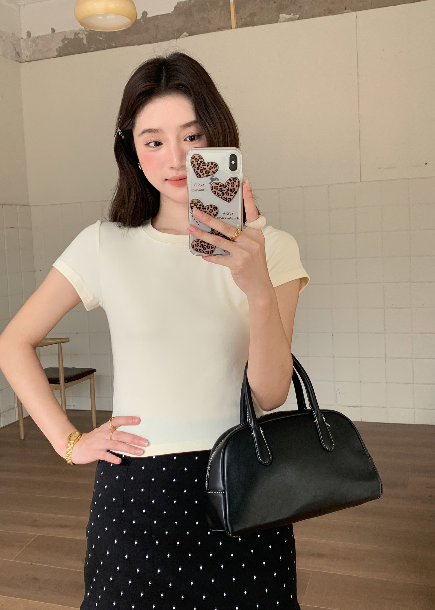 Chloe Polka Dot Ruffle Skort in Black