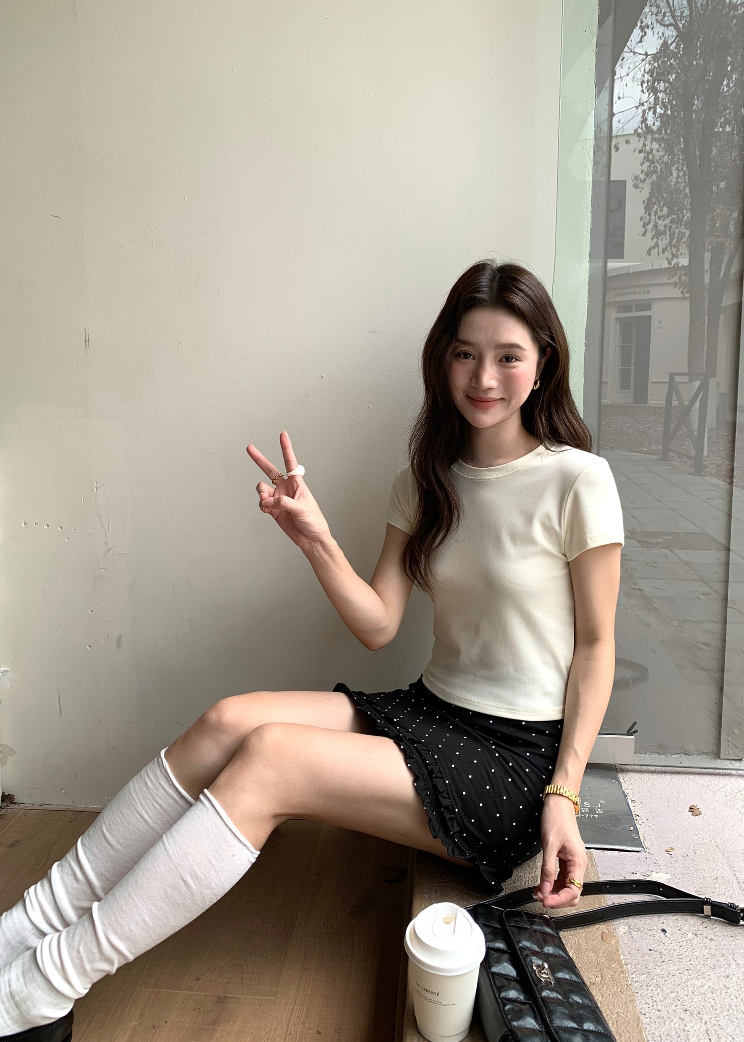 Chloe Polka Dot Ruffle Skort in Black