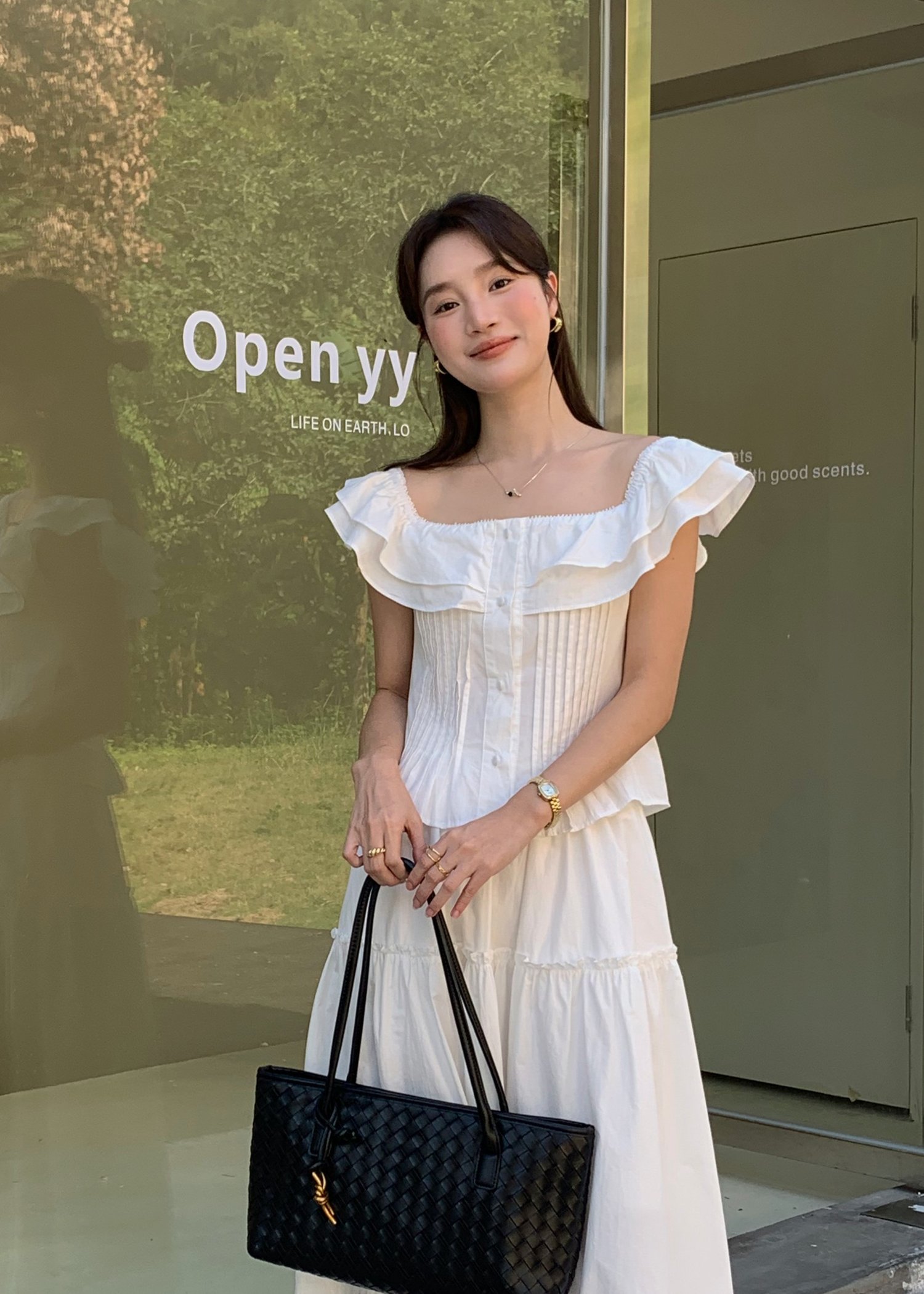 Lana Ruffle Pleated Top in White