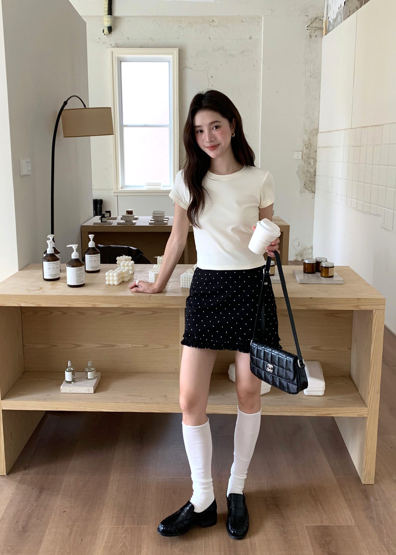 Chloe Polka Dot Ruffle Skort in Black