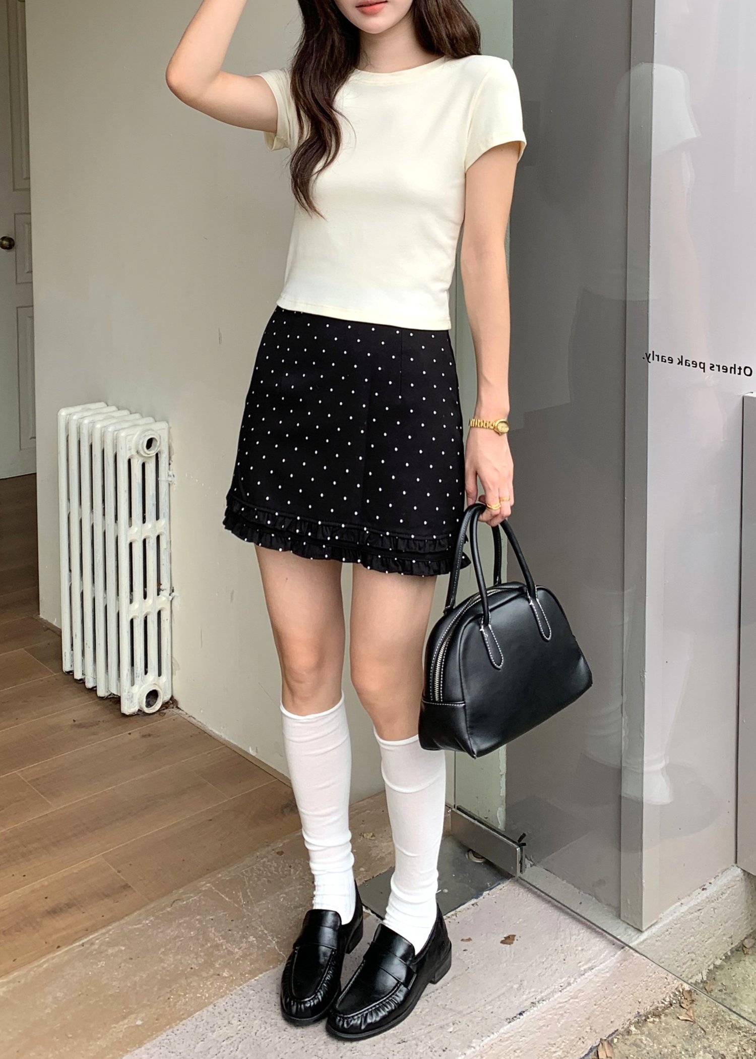 Chloe Polka Dot Ruffle Skort in Black