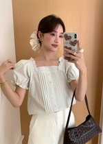 (DEFECT) Hannah Garden Lacey Top in Milk Green