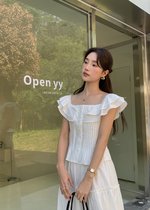 Lana Ruffle Pleated Top in White