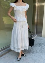 Lana Ruffle Pleated Top in White