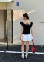 Lana Ruffle Pleated Top in Black